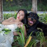 Foto de Rottweiler com uma mulher noiva